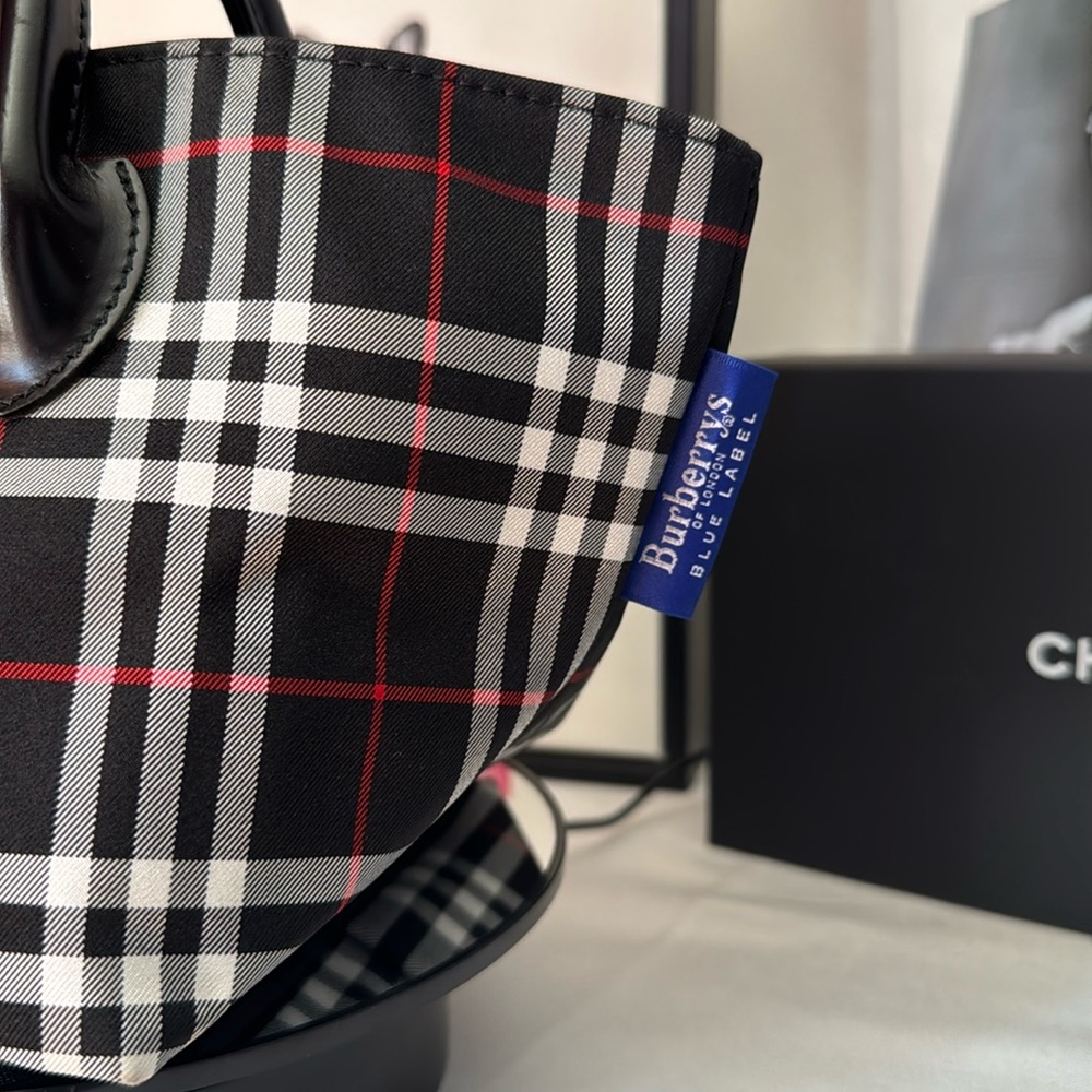 Burberry Black White and Red Plaid Mini Bag